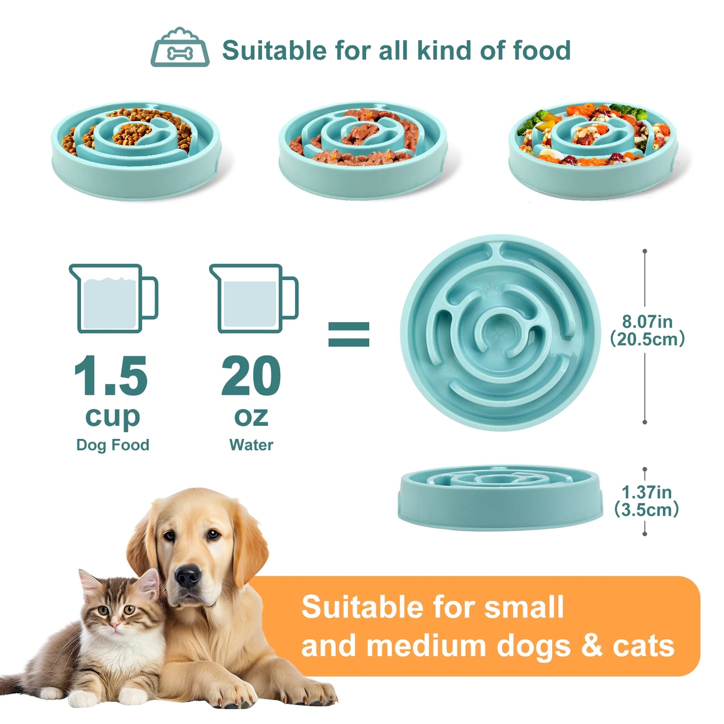 Anti-Gulping Slow Feeder Bowl for Dogs & Cats