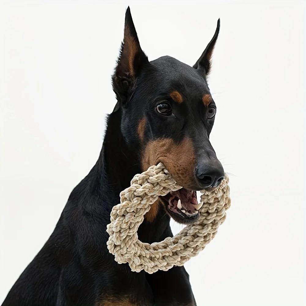 Durable Rope Dog Chew Toy – Twisted Ring for Teeth Cleaning & Play
