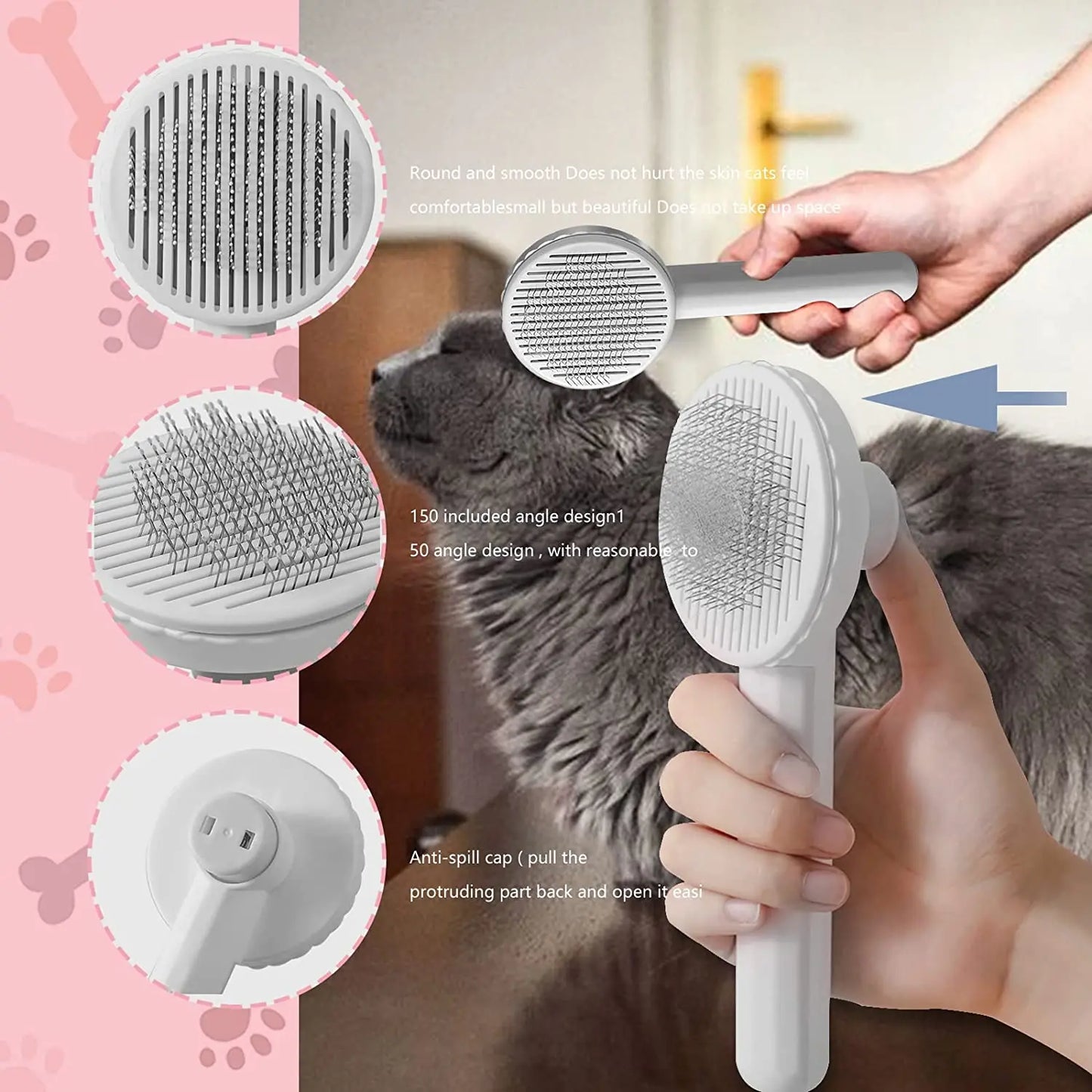 One-Click Cat Hair Removal Brush – Grooming Tool for Cats & Dogs