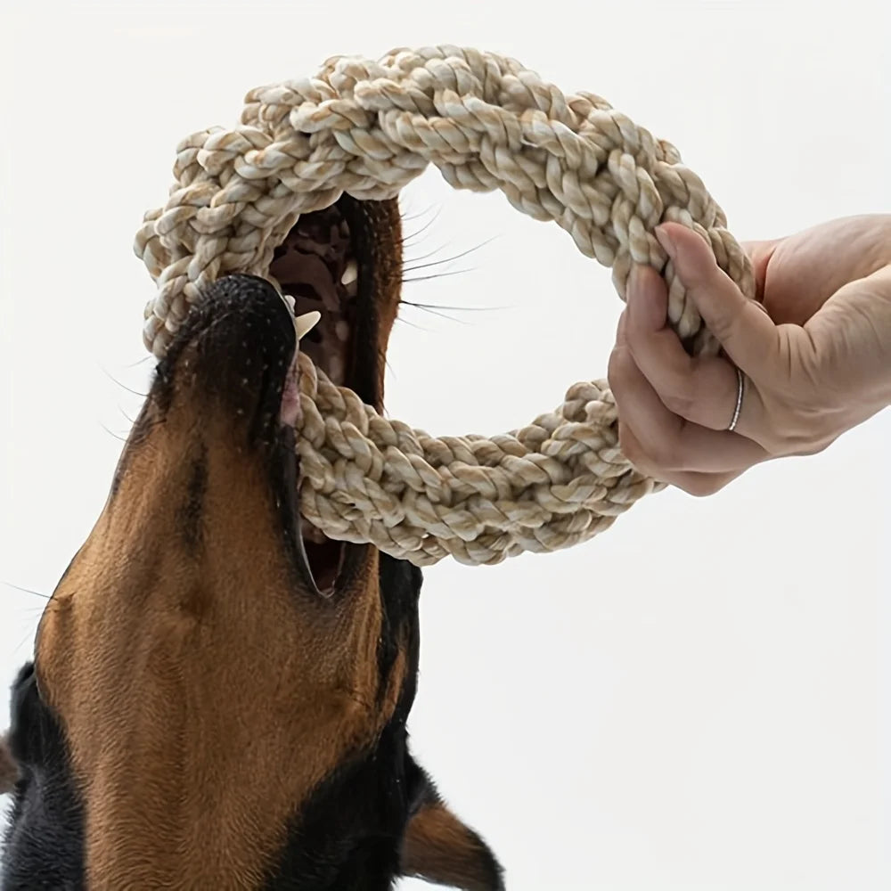 Durable Rope Dog Chew Toy – Twisted Ring for Teeth Cleaning & Play